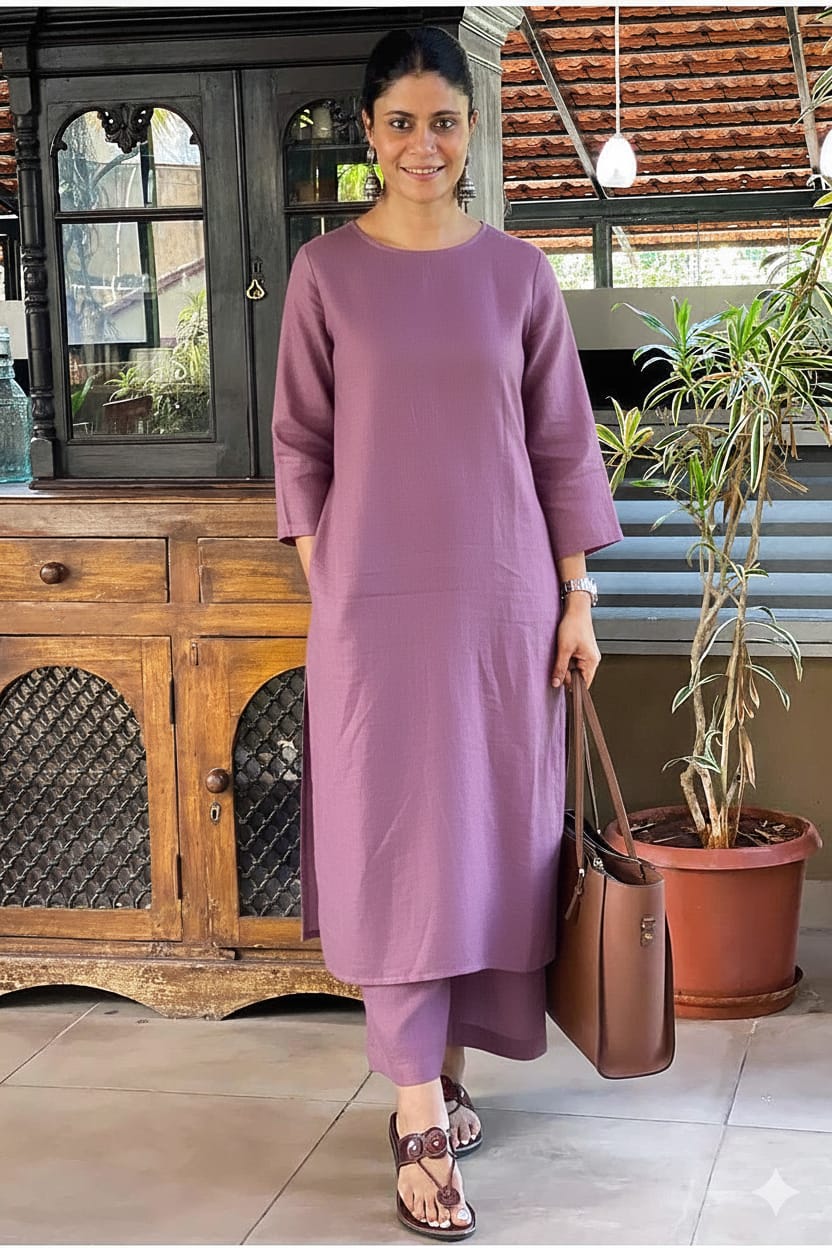 Monochrome Cotton Slub Kurta Palazzo Set for Women