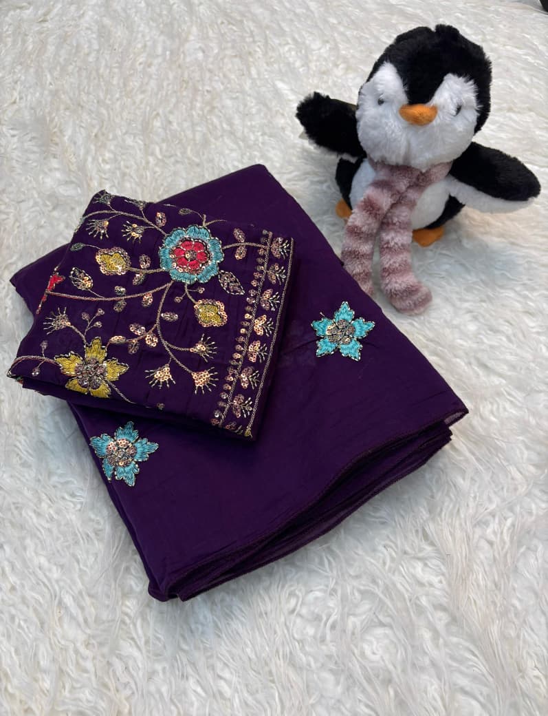 Mul Cotton Saree with Beads & Thread Work