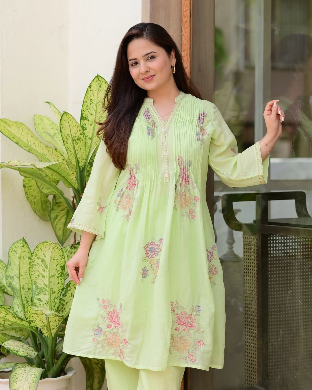 Mul Mul Cotton A-line Kurta Set with Plazo M/38