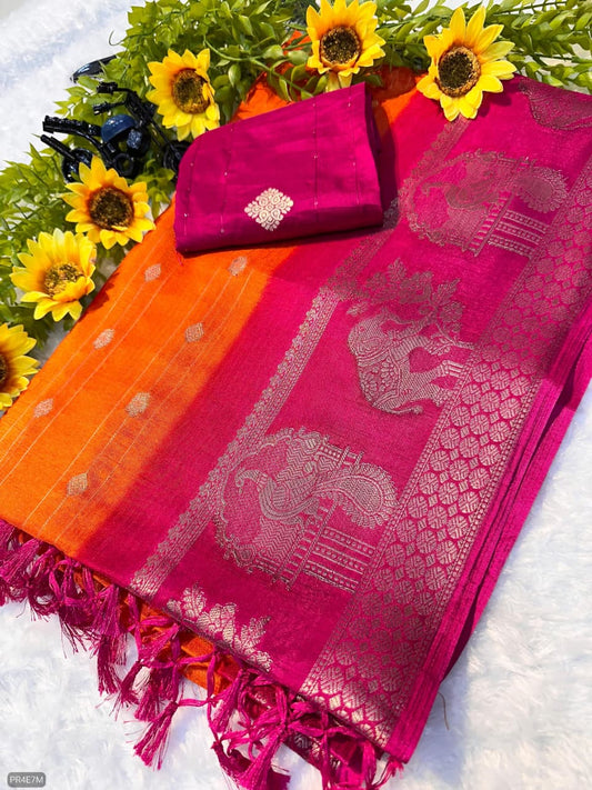 Mysore Silk Saree with Weaving & Matching Blouse Piece