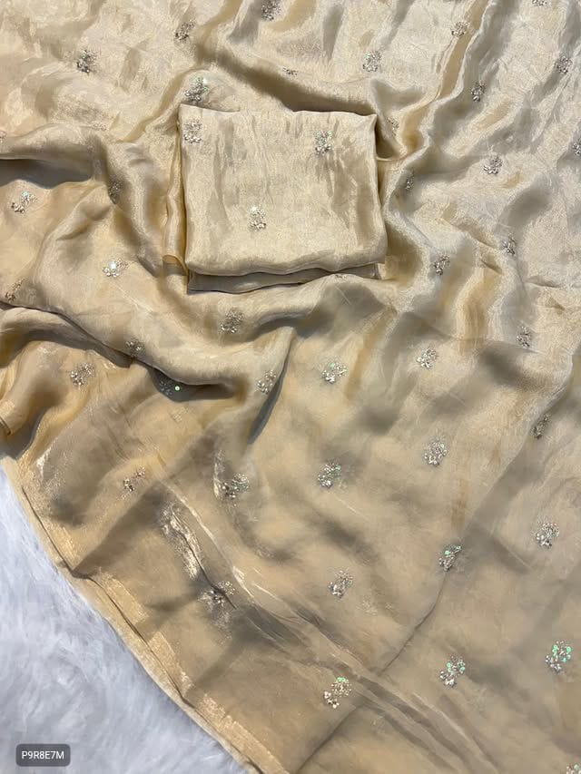 Onam Special Fendy Satin Dual Shaded Saree with Zari & Sequin Floral Butti Work