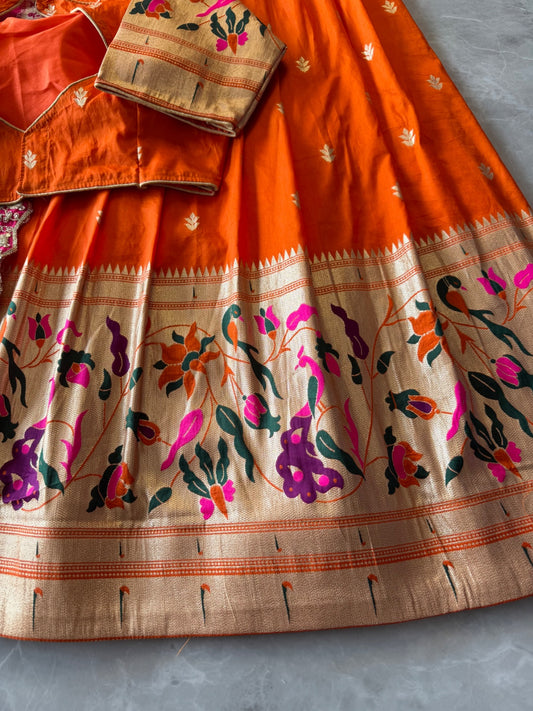 Paithani Hafsaree Lehenga in Dola Silk with Paithani Weaving