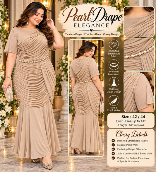 Pearl Drape Dress in Imported Starchable Fabric