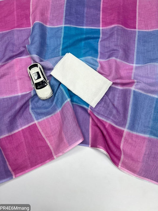 Plain Linen Saree with Printed Fumka Latakan & Satin Blouse