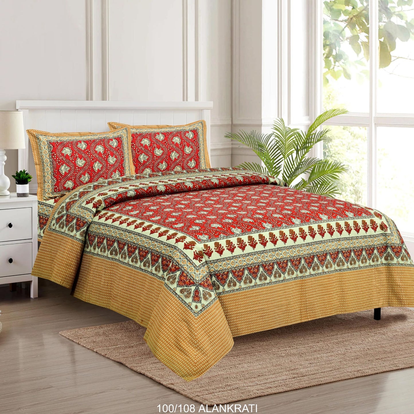 Cotton Bedsheet Set with Pillow Covers (100x108 Inches)