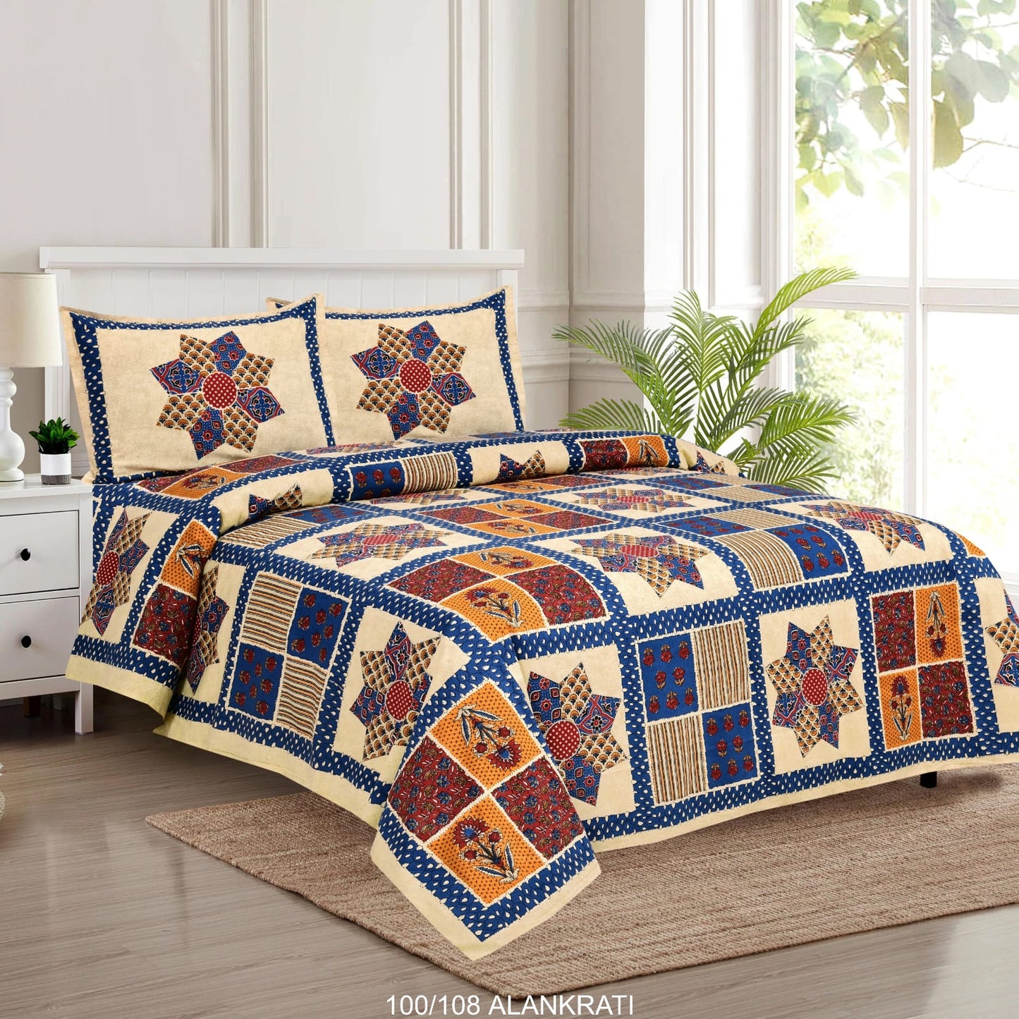 Cotton Bedsheet Set with Pillow Covers (100x108 Inches)