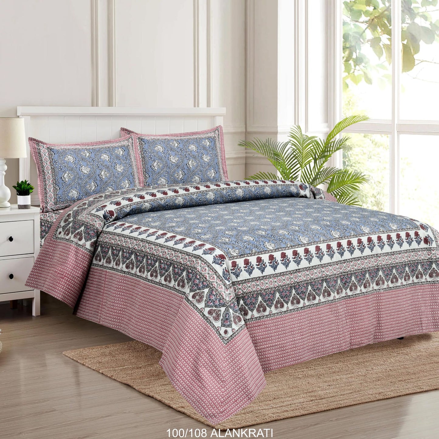 Cotton Bedsheet Set with Pillow Covers (100x108 Inches)