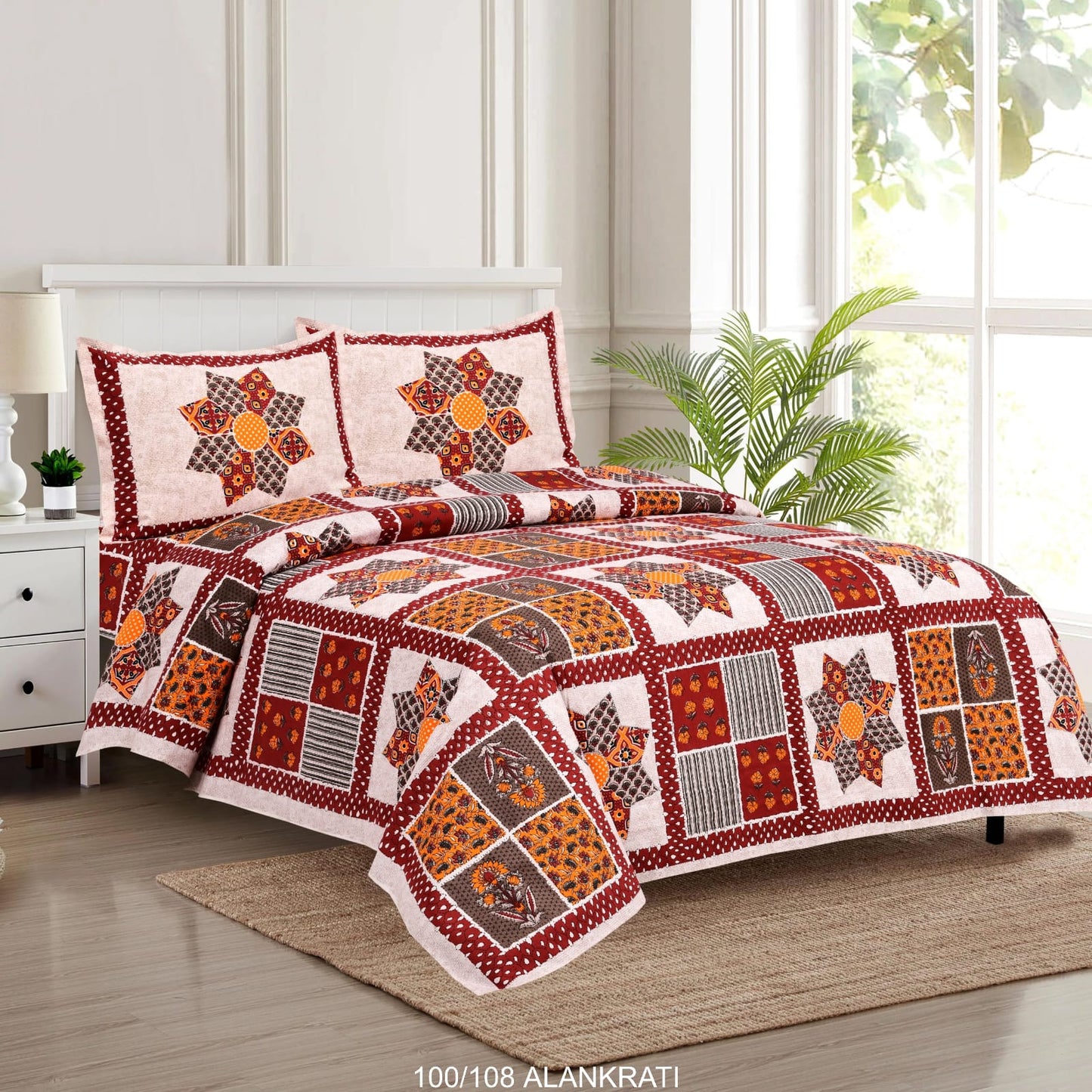 Cotton Bedsheet Set with Pillow Covers (100x108 Inches)