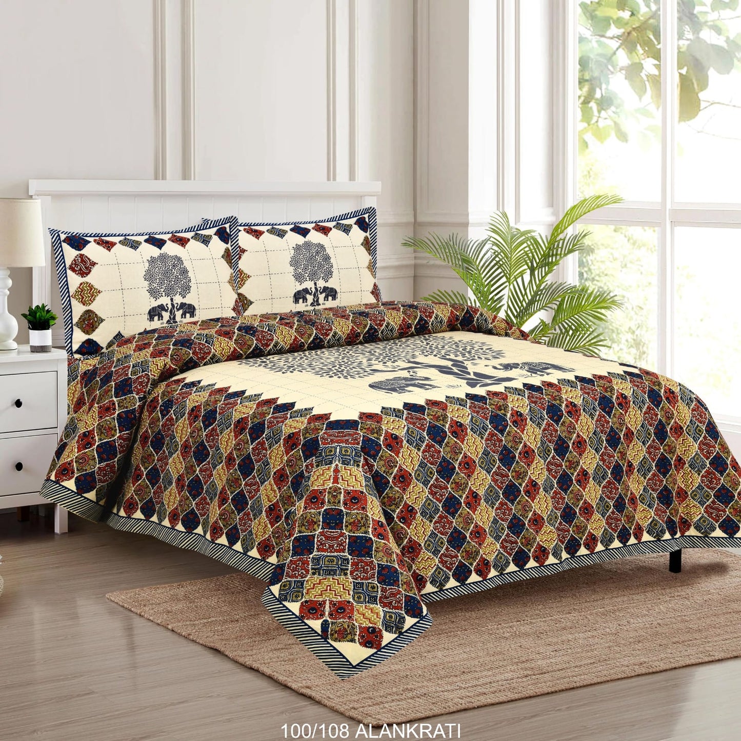 Cotton Bedsheet Set with Pillow Covers (100x108 Inches)