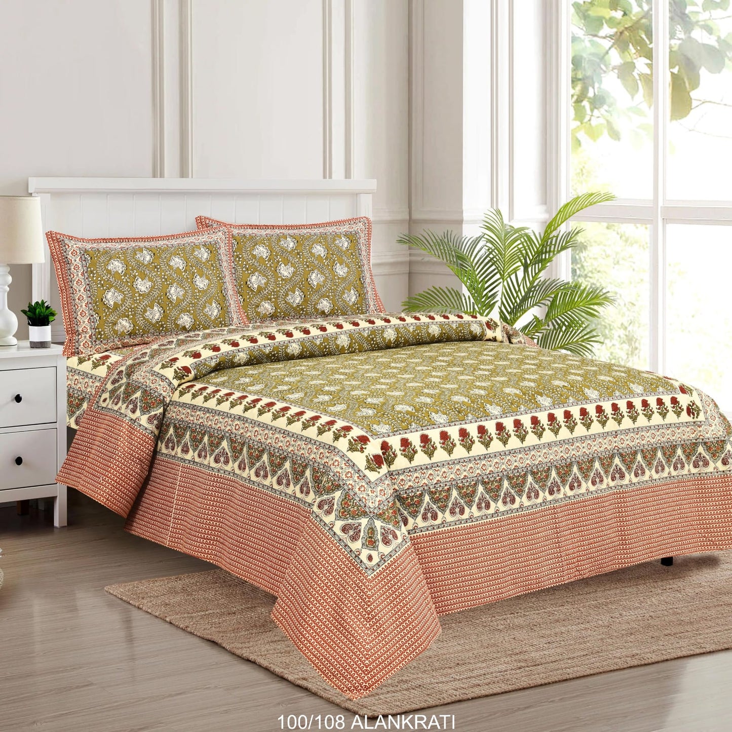 Cotton Bedsheet Set with Pillow Covers (100x108 Inches)