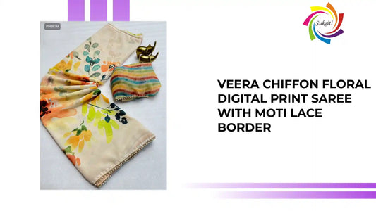 Veera Chiffon Floral Digital Print Saree with Moti Lace Border by@Outfy