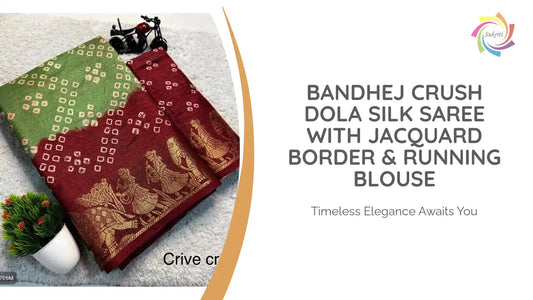 Bandhej Crush Dola Silk Saree with Jacquard Border & Running Blouse by@Outfy