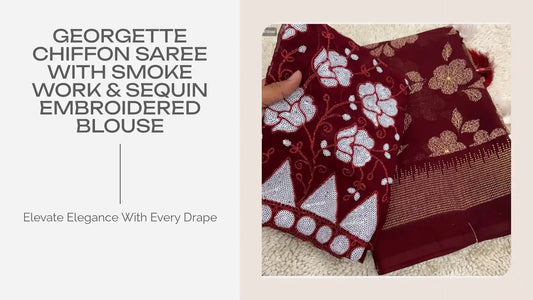 Georgette Chiffon Saree with Smoke Work & Sequin Embroidered Blouse by@Outfy