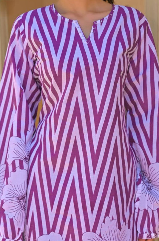 Printed 60x60 Cotton Co-ord Set with Sequence & Moti Work