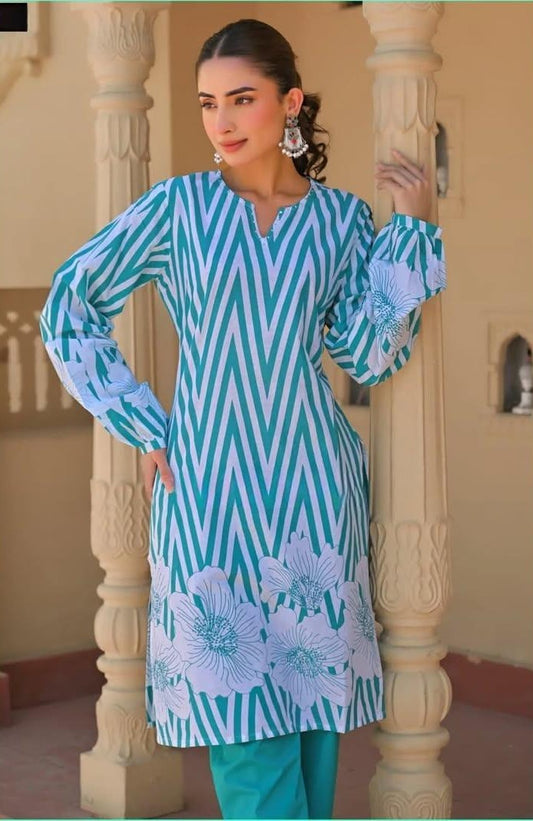 Printed 60x60 Cotton Co-ord Set with Sequence & Moti Work