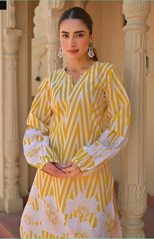 Printed 60x60 Cotton Co-ord Set with Sequence & Moti Work