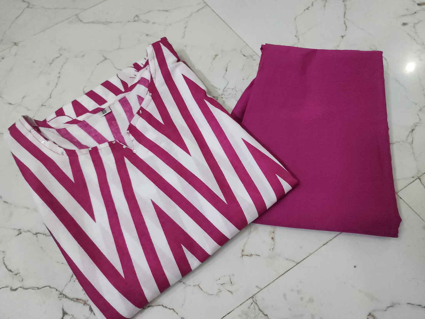 Printed 60x60 Cotton Co-ord Set with Sequence & Moti Work