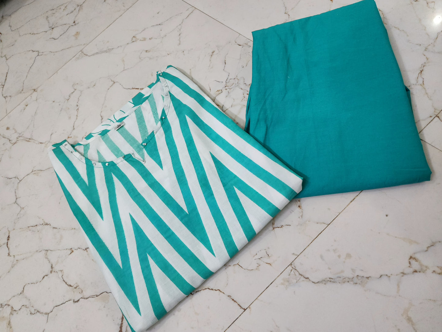 Printed 60x60 Cotton Co-ord Set with Sequence & Moti Work