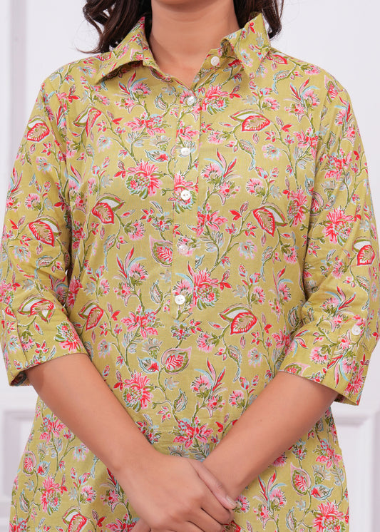 Printed Cotton Cord Set with Straight-Fit Pant & Short Kurti