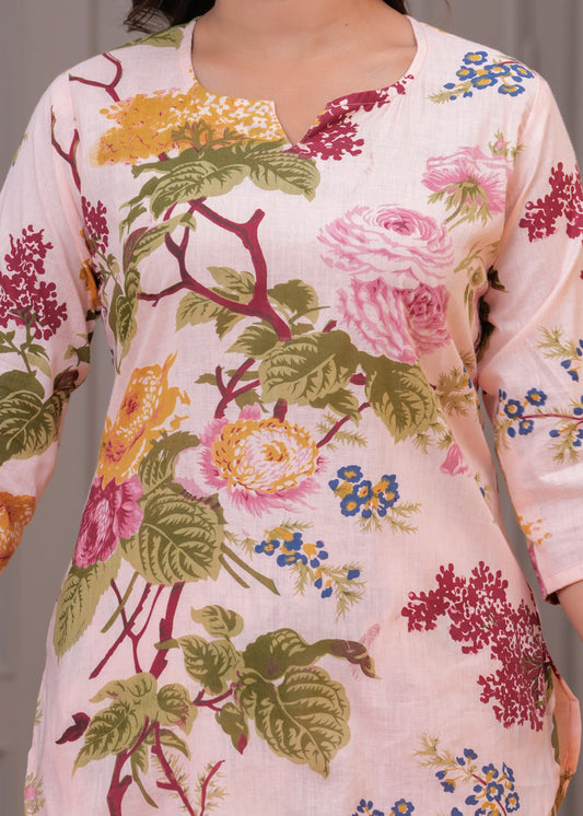 Printed Cotton Cord Set with Straight-Fit Pant & Short Kurti