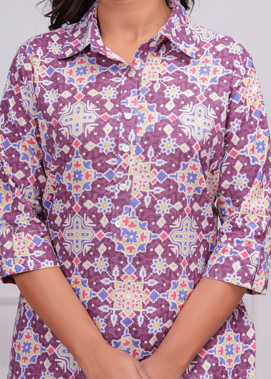 Printed Cotton Cord Set with Straight-Fit Pant & Short Kurti