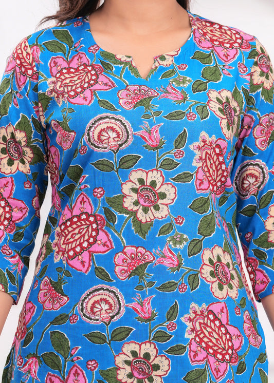 Printed Cotton Cord Set with Straight-Fit Pant & Short Kurti