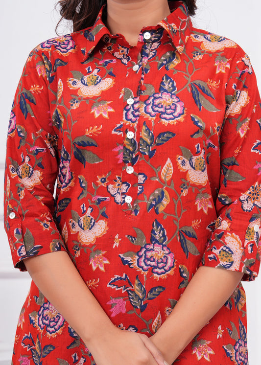 Printed Cotton Cord Set with Straight-Fit Pant & Short Kurti