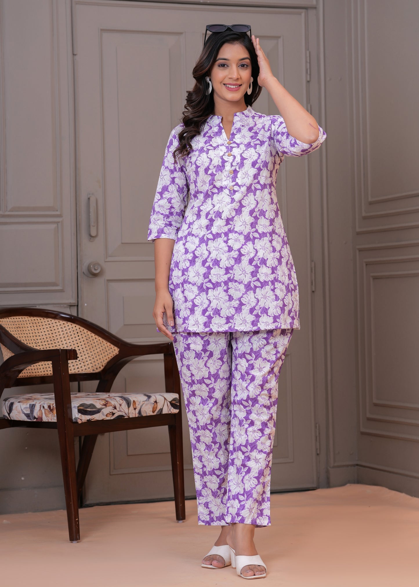 Printed Cotton Cord Set with Straight-Fit Pant & Short Kurti