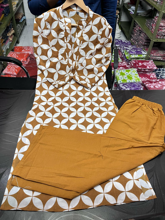 Printed Cotton Kurta Pant Plazo Set (Kurta 46", Pant 37") - 60*60 Cotton