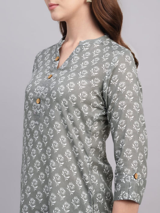 Printed Cotton Kurta with Wooden Button Detailing