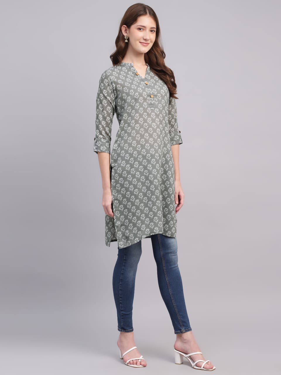 Printed Cotton Kurta with Wooden Button Detailing