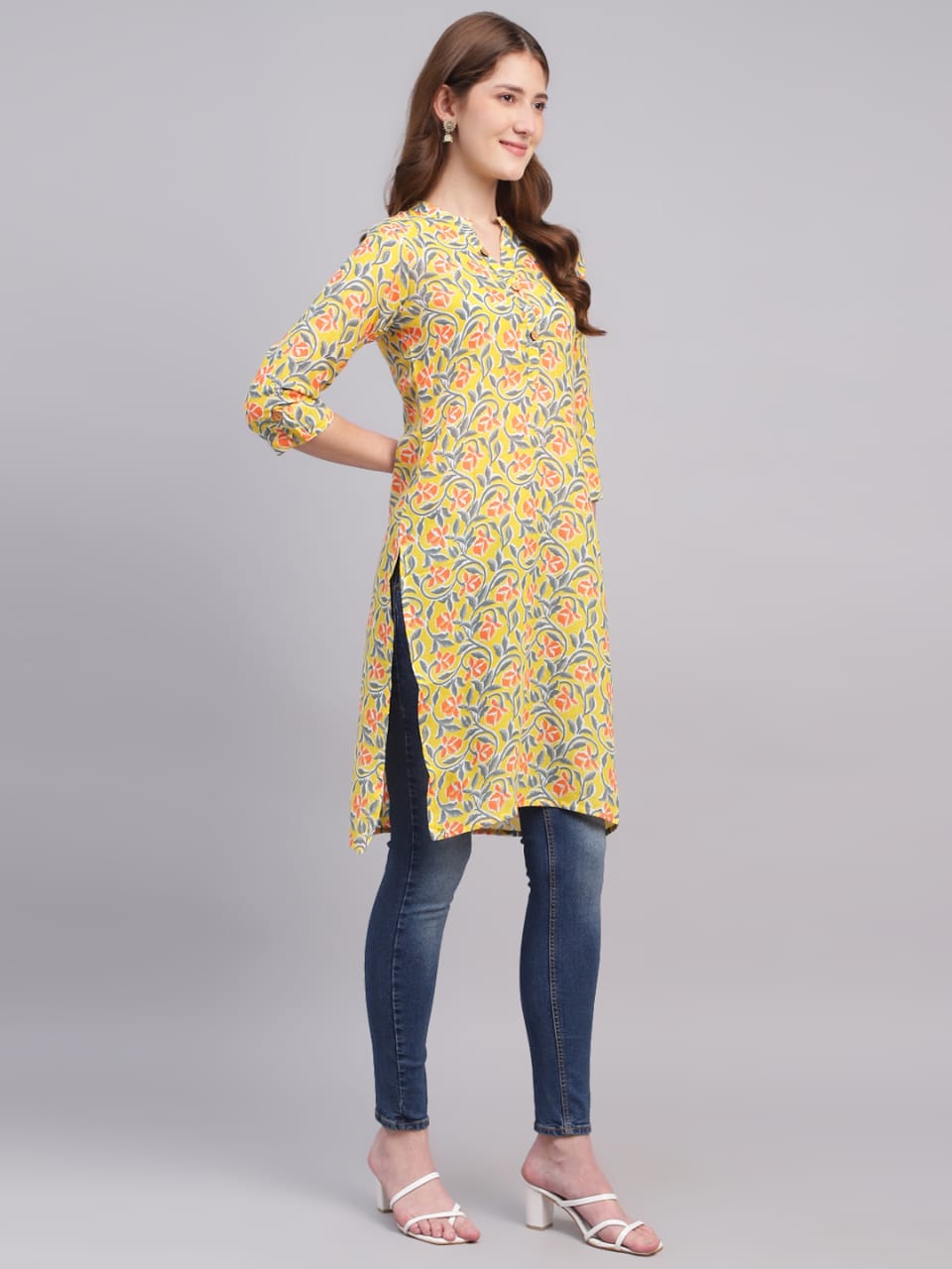 Printed Cotton Kurta with Wooden Button Detailing
