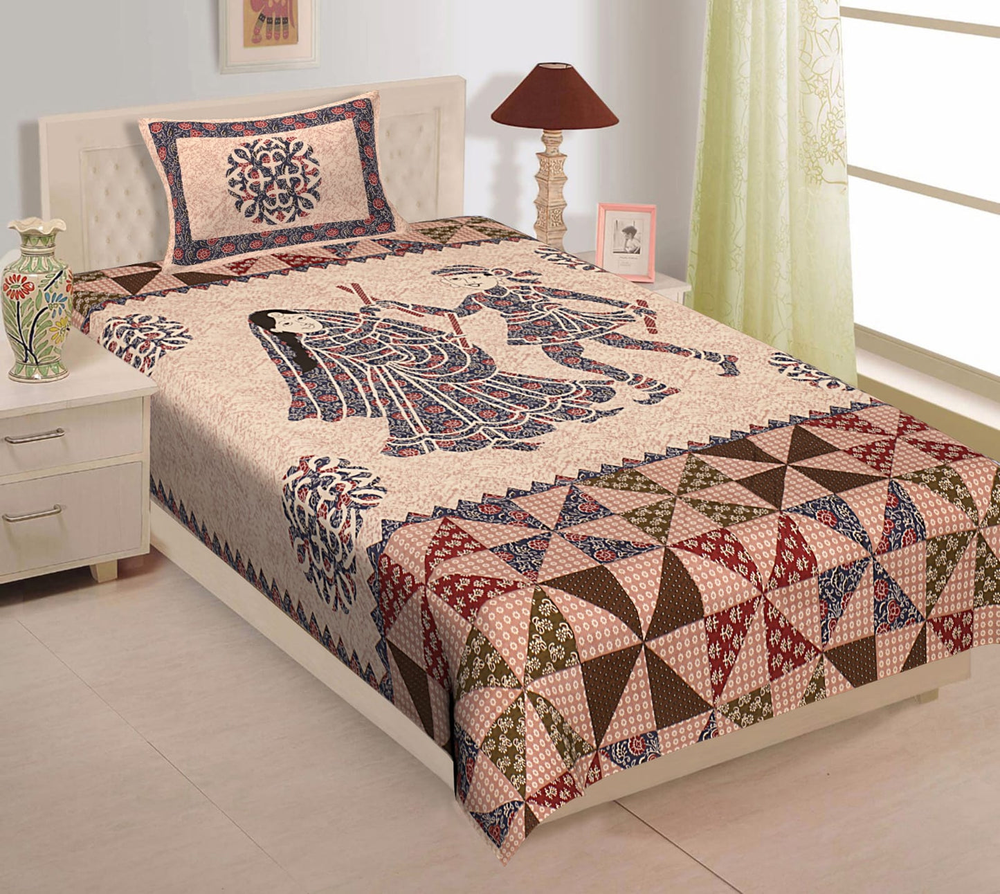 Printed Cotton Single Bedsheet with Pillow Cover (63x90 Inch)