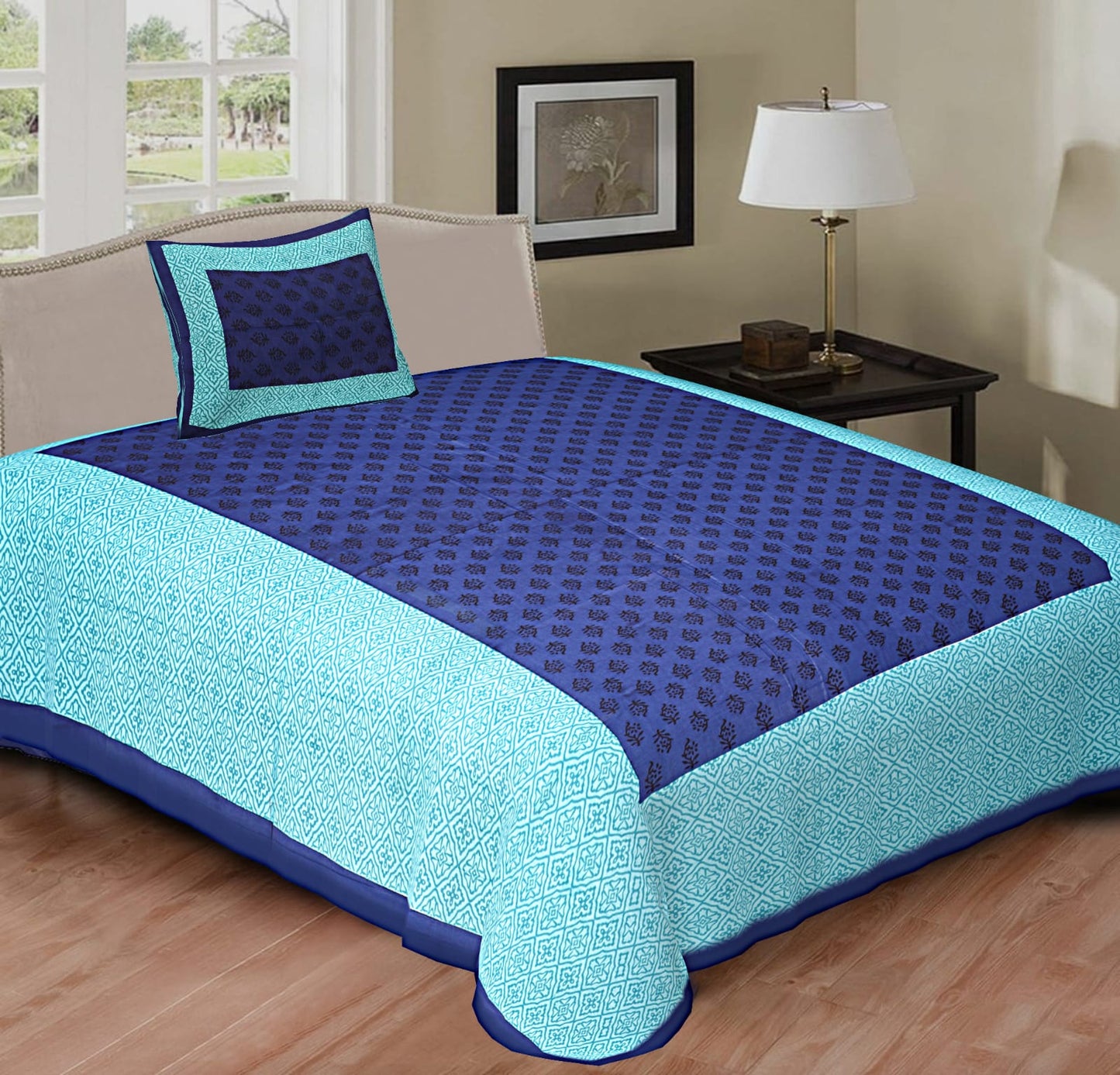Printed Cotton Single Bedsheet with Pillow Cover (63x90 Inch)