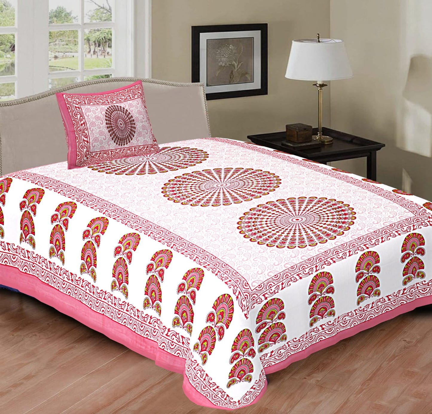 Printed Cotton Single Bedsheet with Pillow Cover (63x90 Inch)