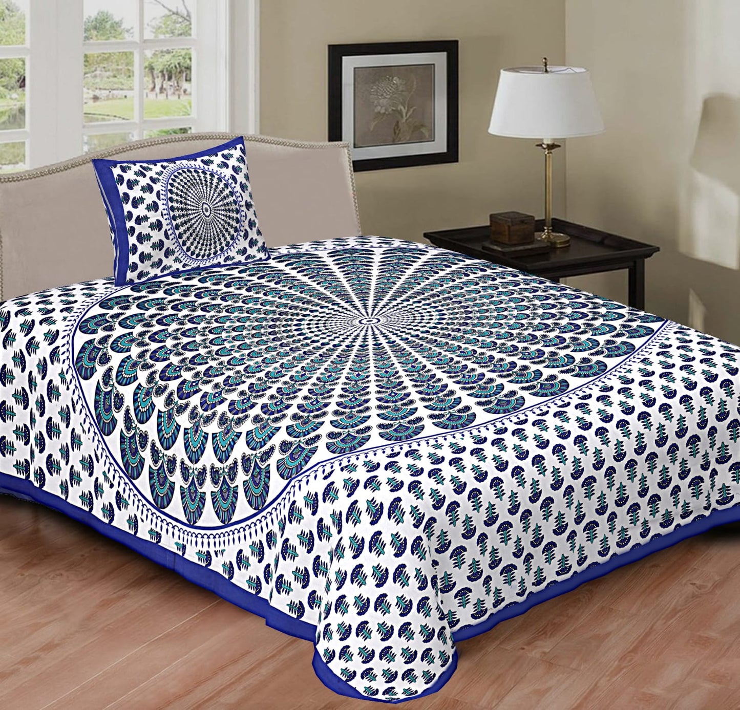 Printed Cotton Single Bedsheet with Pillow Cover (63x90 Inch)