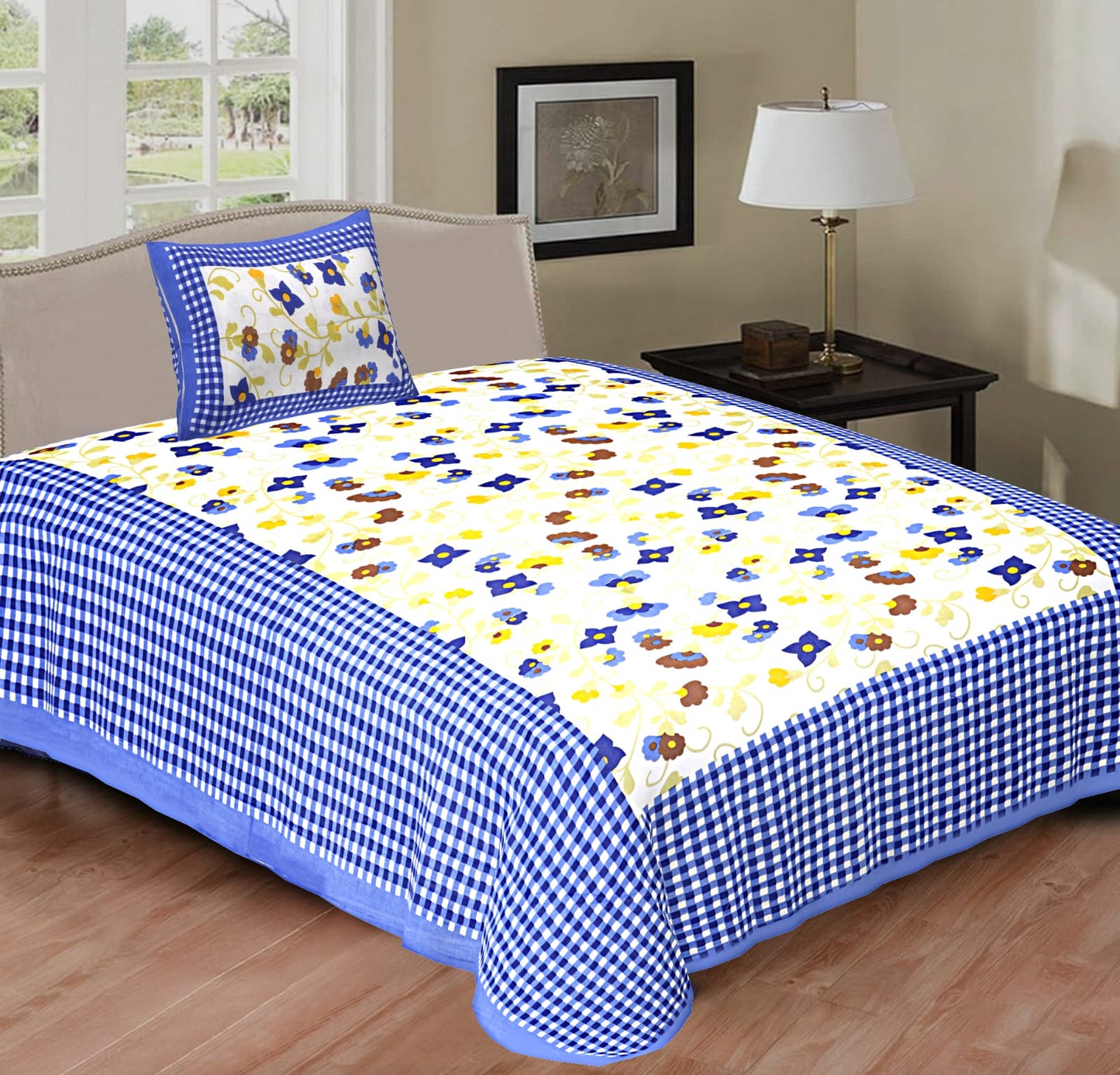 Printed Cotton Single Bedsheet with Pillow Cover (63x90 Inch)