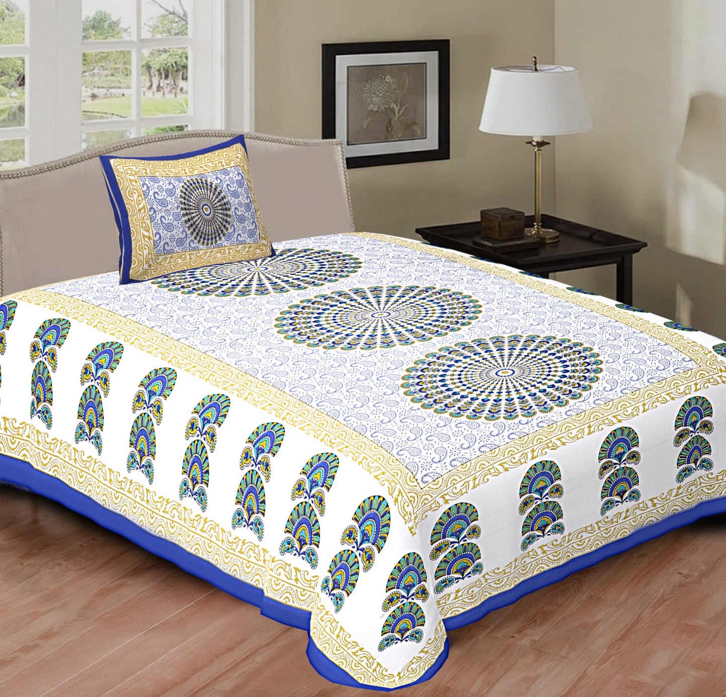 Printed Cotton Single Bedsheet with Pillow Cover (63x90 Inch)