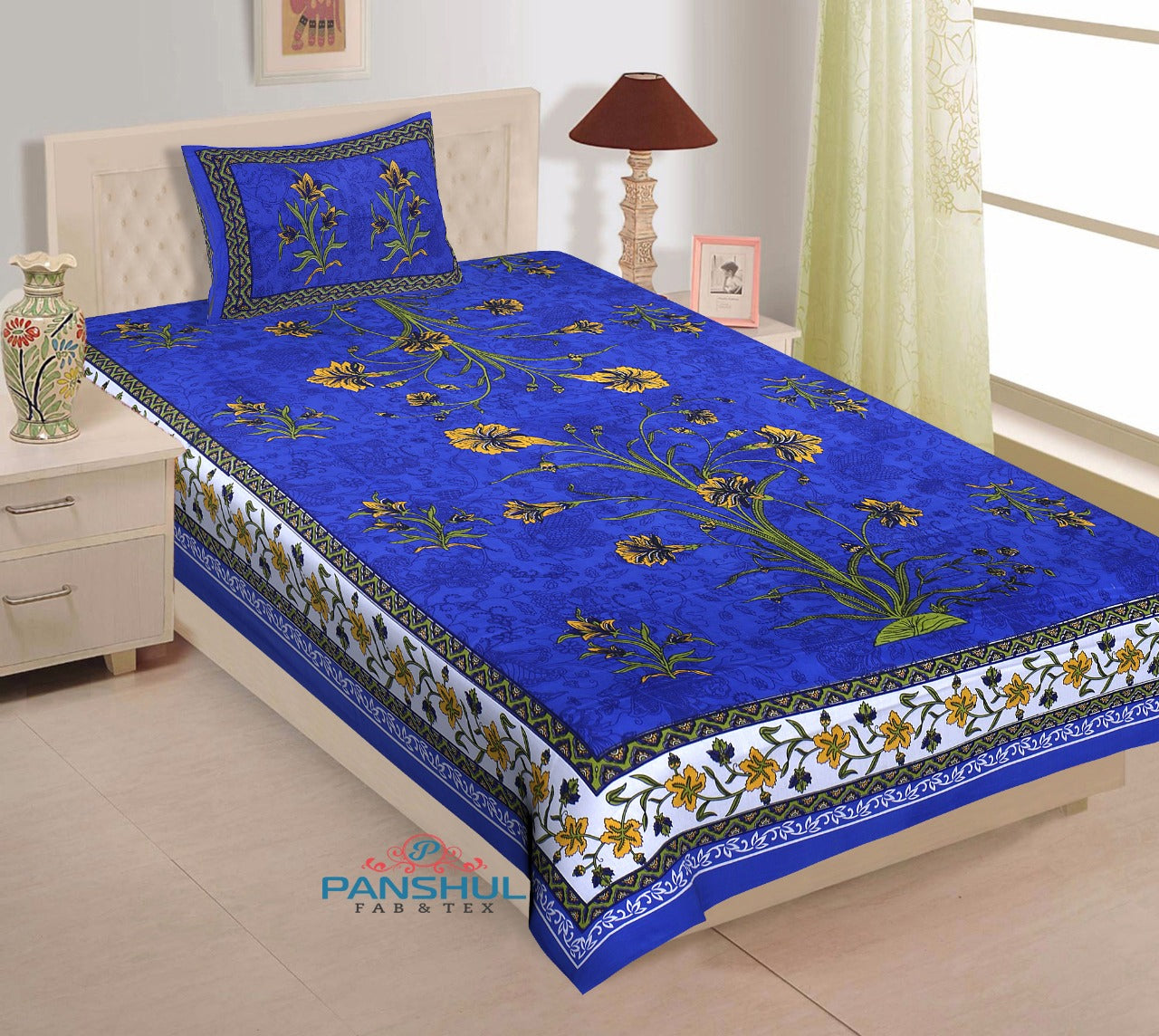 Printed Cotton Single Bedsheet with Pillow Cover (63x90 Inch)