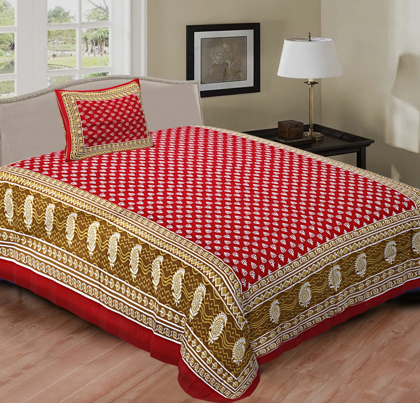 Printed Cotton Single Bedsheet with Pillow Cover (63x90 Inch)