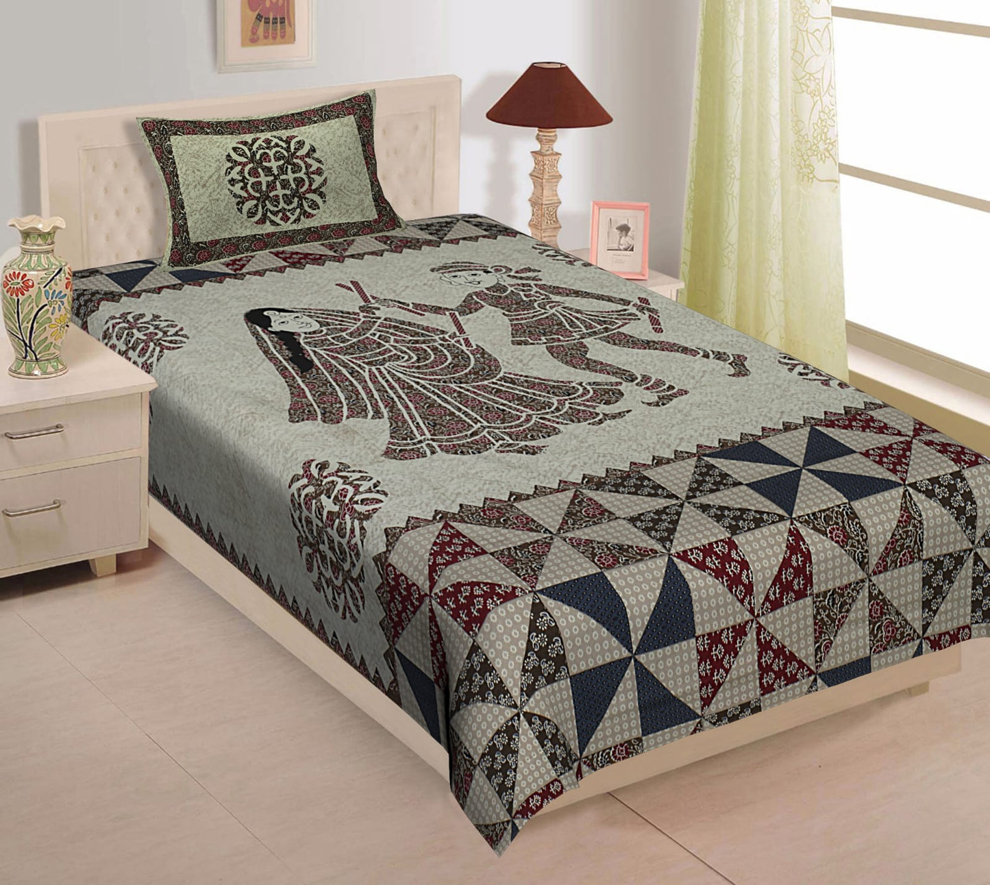 Printed Cotton Single Bedsheet with Pillow Cover (63x90 Inch)