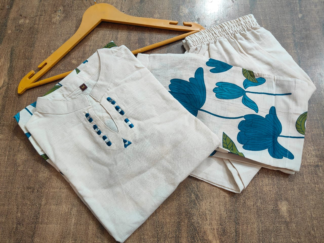 Printed Cotton Slub Co-ord Set | 2-Piece Kurti & Pant Set