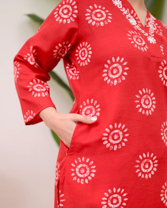 Printed Cotton Straight Kurta Set with Pant & Dupatta | 60x60 Cotton