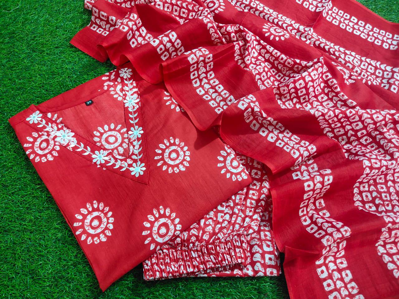 Printed Cotton Straight Kurta Set with Pant & Dupatta | 60x60 Cotton