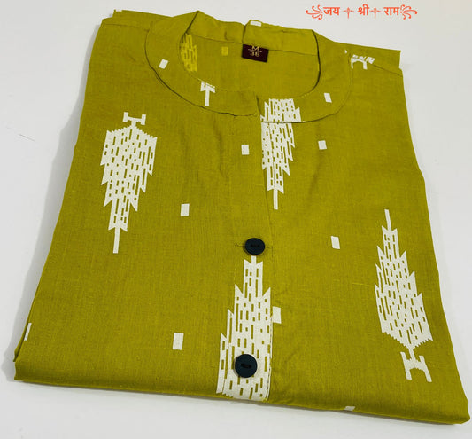 Printed Cotton Straight Kurti - 42 Inch Length