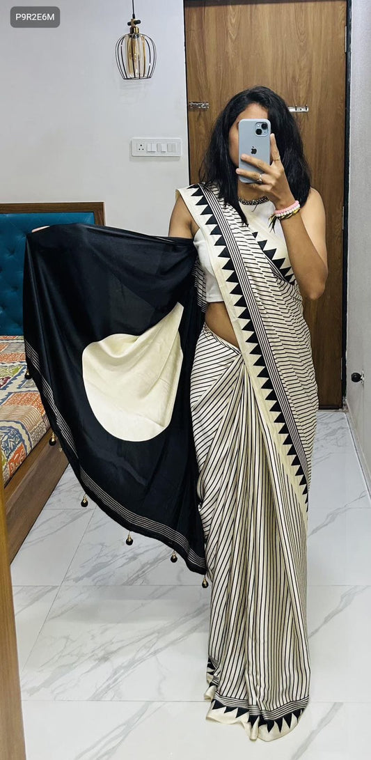 Printed Crepe Silk Saree with Running Blouse - Ideal for School Uniforms & Professional Wear