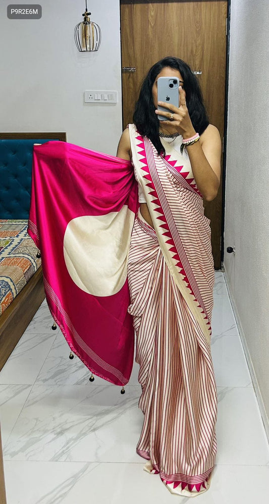 Printed Crepe Silk Saree with Running Blouse - Ideal for School Uniforms & Professional Wear