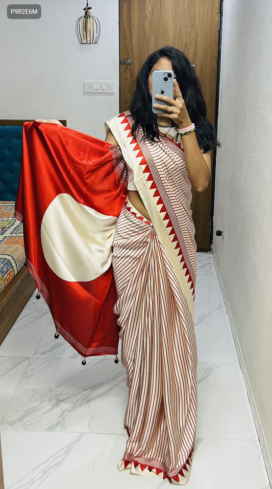 Printed Crepe Silk Saree with Running Blouse - Ideal for School Uniforms & Professional Wear
