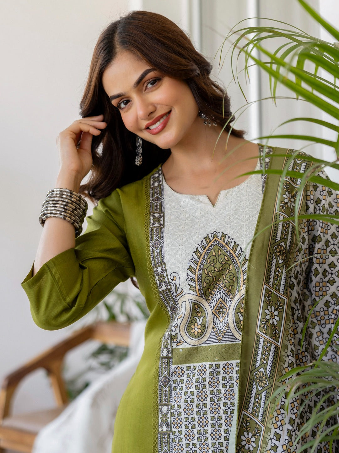 Printed Shifli Work Vertican Silk Kurta Pant Dupatta Set – 3 Pcs