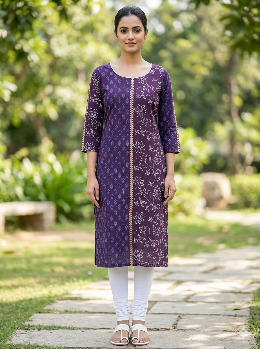 Printed Straight-Cut Cotton Kurta with Block Print